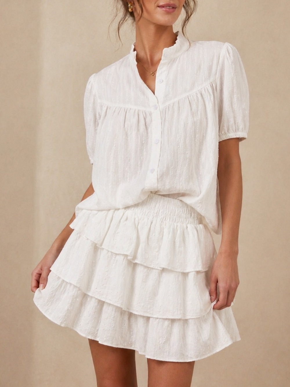 Taylor Tillman Ivory Cotton Eyelet Clara Set Ruffle Skirt Blouse M